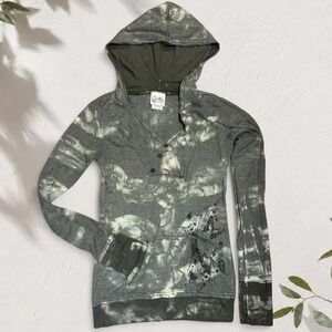 Closet Romantic Y2K Butterfly Tie Dye Hooded Henley Hoodie Green Large